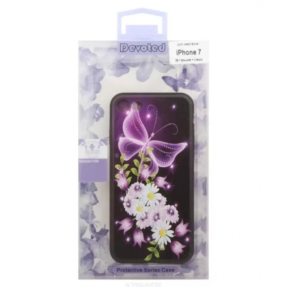 Защитная крышка + защитное стекло для Apple iPhone 8, 7 "Неоновая бабочка с цветами" (коробка)