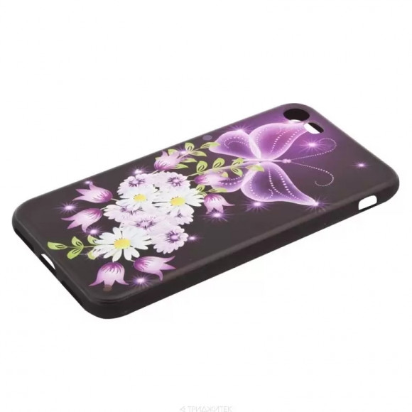 Защитная крышка + защитное стекло для Apple iPhone 8, 7 "Неоновая бабочка с цветами" (коробка)