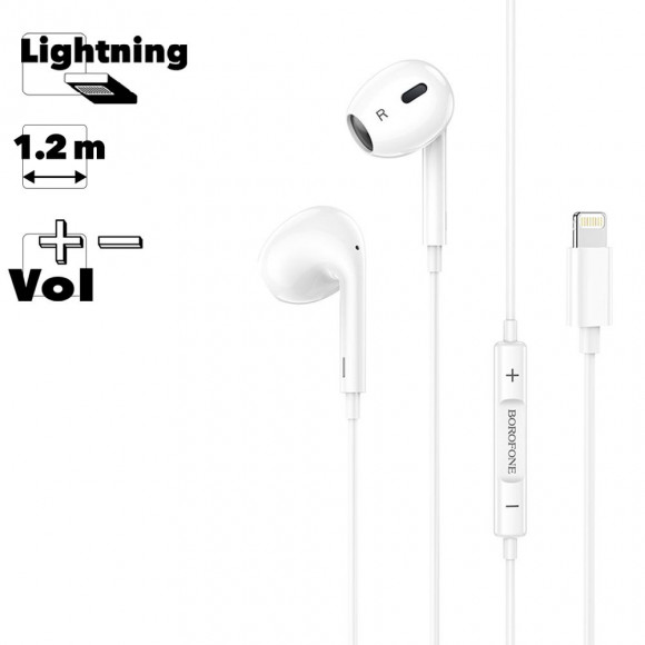 Гарнитура BOROFONE BM30 Max Acoustic Lightning 8-pin, вкладыши, 1.2м (белый)