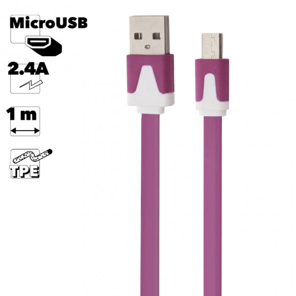 USB кабель "LP" MicroUSB плоский узкий (сиреневый, европакет)