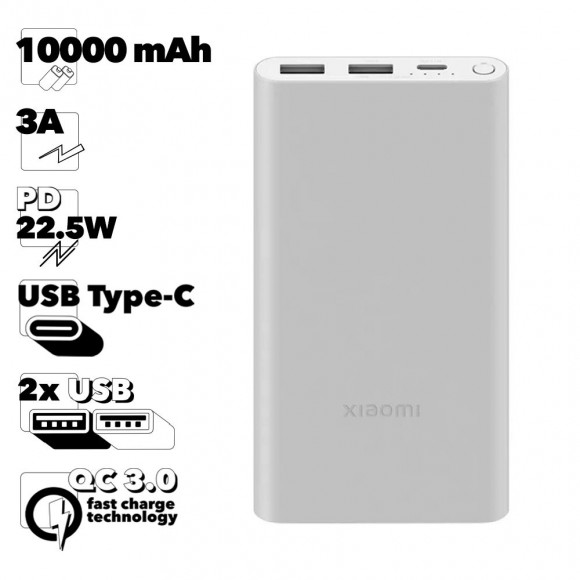 Внешний Аккумулятор Xiaomi Mi 22,5W Fast Charge Power Bank 10000 mAh PB100DZM (серебро)