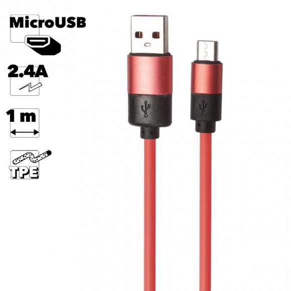 USB кабель "LP" MicroUSB круглый soft touch металлические разъемы (розовый, европакет)