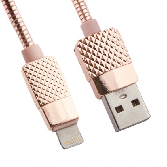 USB кабель "LP" для Apple 8-pin металлический Гламурный Ананас (розовый, коробка)