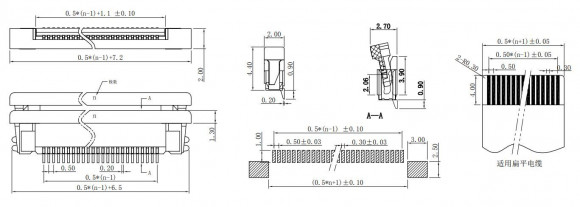 Разъем FPC Half Coverage Bottom Contact 1.0K-BX-6PWB 6 pin высота 2мм шаг 1мм