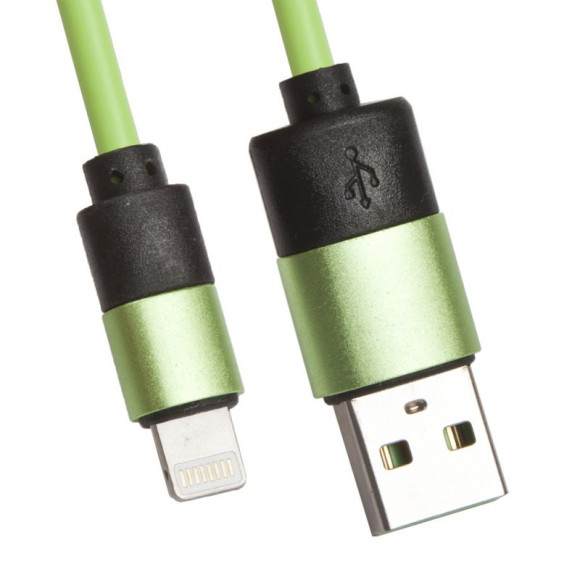 USB кабель "LP" для Apple 8-pin круглый soft touch металлические разъемы (зеленый, европакет)