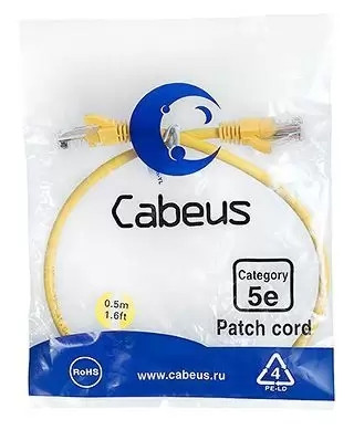 Патч-корд U/UTP Cabeus PC-UTP-RJ45-Cat.5e-0.5m-YL