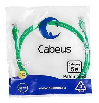 Патч-корд U/UTP Cabeus PC-UTP-RJ45-Cat.5e-1.5m-GN
