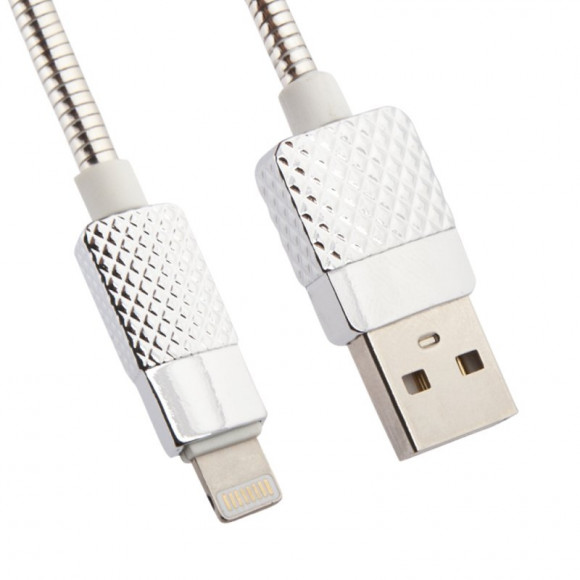 USB кабель "LP" для Apple 8-pin металлический Гламурный Ананас (серебряный, коробка)
