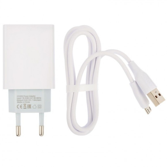 Сетевое зарядное устройство L4m (1-USB/1A) + MicroUSB кабель, 1м, белый (Vixion) Сетевое зарядное устройство L4m (1-USB/1A) + MicroUSB кабель, 1м, белый (Vixion)