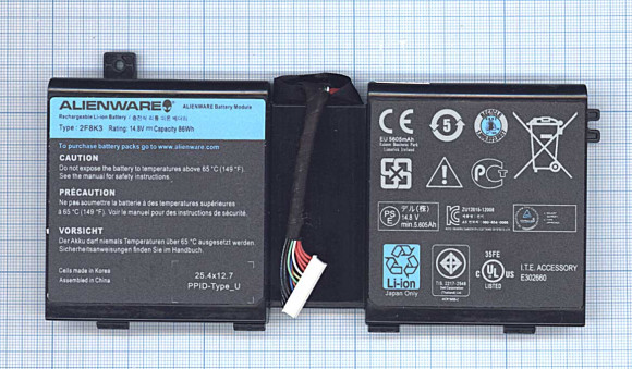Аккумулятор (батарея) 2F8K3 для ноутбука Dell Alienware M17x R5, 5800мАч, 14.4В, черный (оригинал) Аккумулятор (батарея) 2F8K3 для ноутбука Dell Alienware M17x R5, 5800мАч, 14.4В, черный (оригинал)