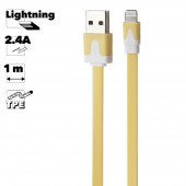 USB кабель "LP" для Apple iPhone, iPad 8-pin плоский узкий (желтый, коробка)