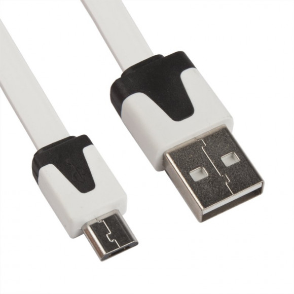USB кабель "LP" MicroUSB плоский узкий (белый, европакет)