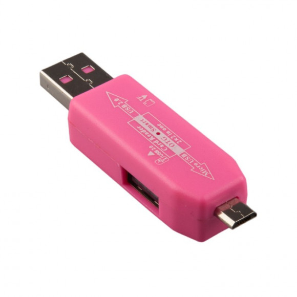 USB, MicroUSB OTG Картридер "LP" слоты Micro SD, USB (розовый, коробка)