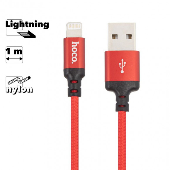 USB кабель Hoco X14 Times Speed Lightning Charging Cable, 1 метр, (черный с красным)