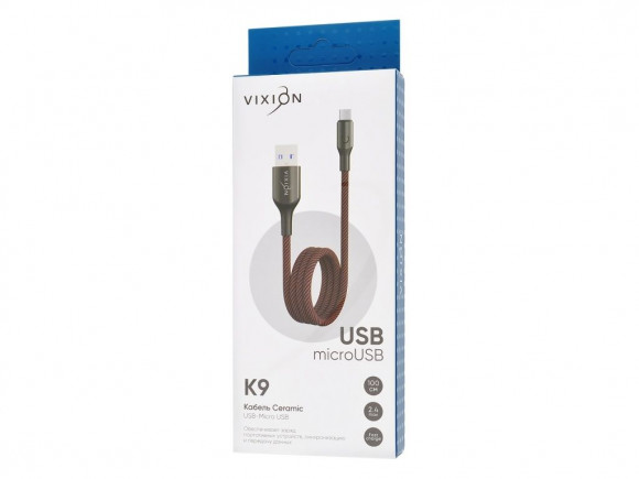 Кабель USB Vixion (K9 Ceramic) MicroUSB, 1 метр, черный