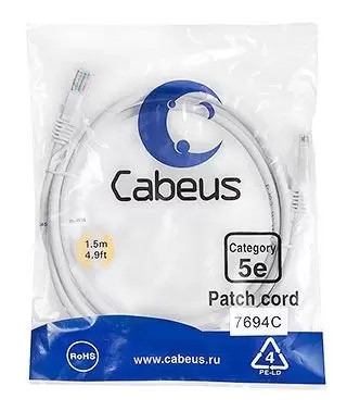 Патч-корд U/UTP Cabeus PC-UTP-RJ45-Cat.5e-1.5m-WH