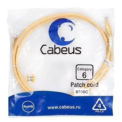 Патч-корд U/UTP Cabeus PC-UTP-RJ45-Cat.6-1.5m-YL