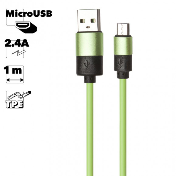 USB кабель "LP" MicroUSB круглый soft touch металлические разъемы (зеленый, европакет)