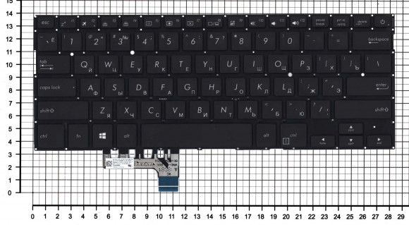 Клавиатура для ноутбука Asus UX331, UX331U, UX331UA, UX331UN, черная с подсветкой
