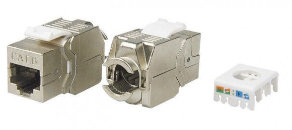 KJ8-8P8C-C6-180-TLS-SH-F-WH Вставка Keystone Jack RJ-45(8P8C), категория 6, экранированная, тип 180 градусов, Toolless, белая Hyperline
