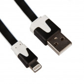 USB кабель "LP" для Apple iPhone, iPad 8-pin плоский узкий (черный, коробка)
