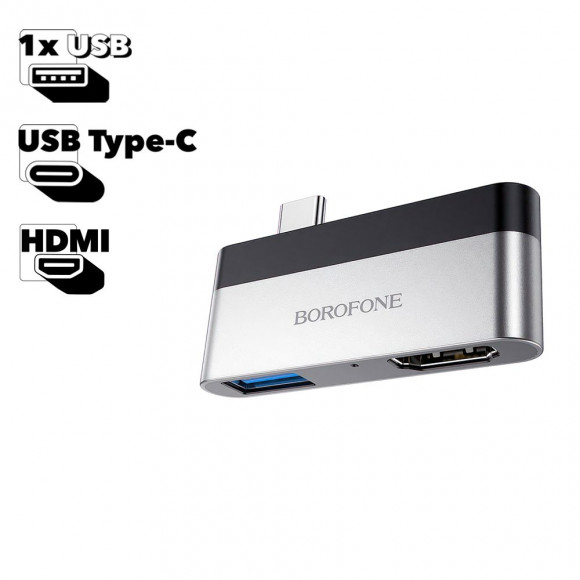 Адаптер OTG USB-C Borofone DH2 Type-C to HDMI + USB 3.0 Adapter, серебро