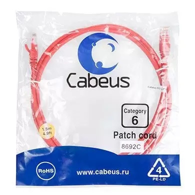 Патч-корд U/UTP Cabeus PC-UTP-RJ45-Cat.6-1.5m-RD
