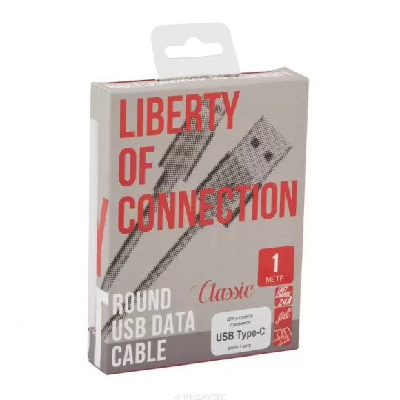 USB кабель "LP" USB Type-C, 1 метр (черный, коробка)