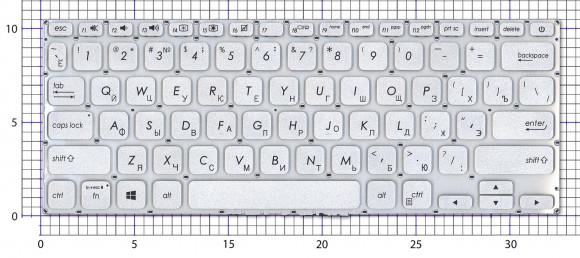Клавиатура для ноутбука Asus X412DA, серебристая Клавиатура для ноутбука Asus X412DA, серебристая
