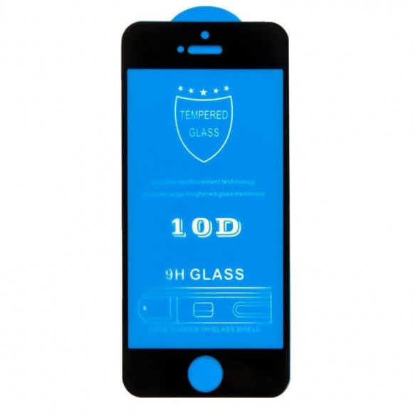 Защитное стекло для Apple iPhone 5, 5S, 5C, SE, Full Glue ZeepDeep 10D, черное