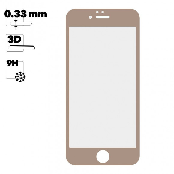 Защитное стекло "LP" для Apple iPhone 6, 6S Tempered Glass 3D с рамкой 0.33 мм. 9H, золотое (ударопрочное)