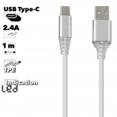USB кабель "LP" Type-C Змея LED TPE (белый, блистер)