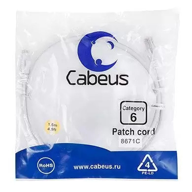 Патч-корд U/UTP Cabeus PC-UTP-RJ45-Cat.6-1.5m-WH