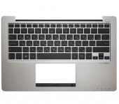 Клавиатура для ноутбука Asus X200, X202, 90R-NFQ1K1901U черная, верхняя панель в сборе (серебряная)
