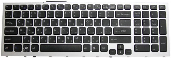 Клавиатура для ноутбука ноутбука Sony Vaio VPC-F11 VPC-F12 VPC-F13 VPC-F11M1EH, черная с серебристой рамкой