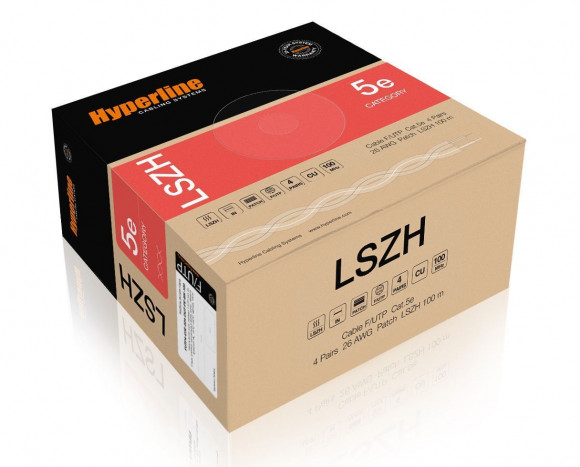 FUTP4-C5E-P26-IN-LSZH-BK-100 (100 м) Кабель витая пара, экранированная F/UTP, категория 5e, 4 пары (26 AWG), многожильный (patch), экран - фольга, LSZ