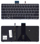 Клавиатура для ноутбука HP EliteBook Folio 1020 G1, черная с серебристой рамкой и подсветкой Клавиатура для ноутбука HP EliteBook Folio 1020 G1, черная с серебристой рамкой и подсветкой