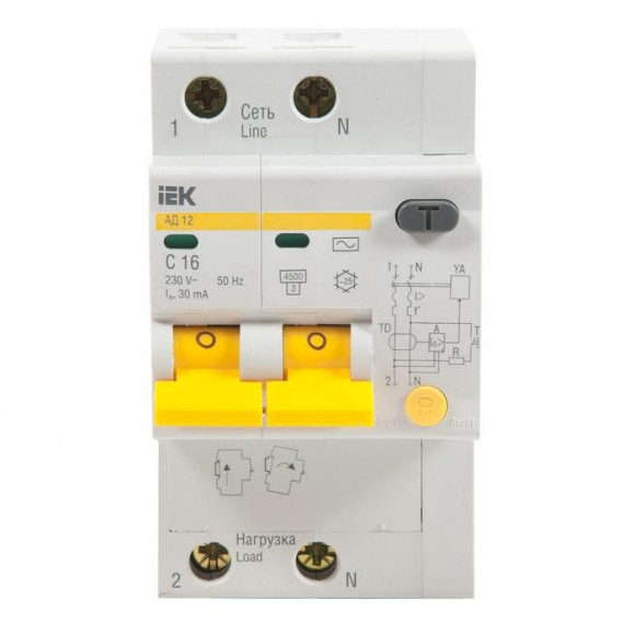 Выключатель автоматический дифференциальный АД-12 2п 16A C 30мA