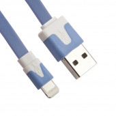 USB кабель "LP" для Apple iPhone, iPad 8-pin плоский узкий (синий, коробка)