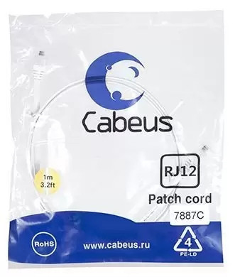 Патч-корд 6p4c телефонный, 1 м, белый Cabeus PC-TEL-RJ12-1m