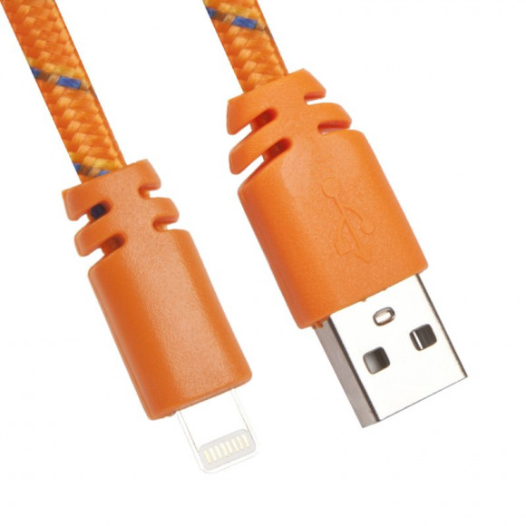 USB кабель "LP" для Apple 8-pin плоская оплетка (оранжевый, европакет)