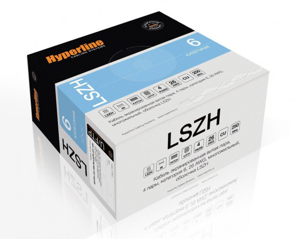 UFTP4-C6-P26-IN-LSZH-GY-100 (100 м) Кабель витая пара, экранированная U/FTP, категория 6, 4 пары (26 AWG), многожильный (patch), каждая пара в фольге,