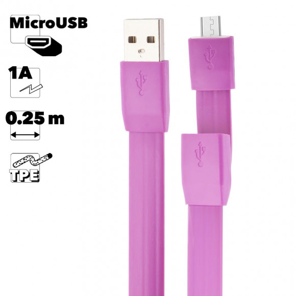 USB кабель "LP" MicroUSB плоский браслет (сиреневый, европакет)
