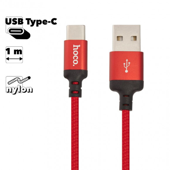 USB кабель Hoco X14 Times Speed Type-C Charging Cable, 1 метр, (черный с красным)