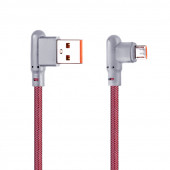 USB кабель "LP" MicroUSB Г-коннектор оплетка леска (красный, блистер)