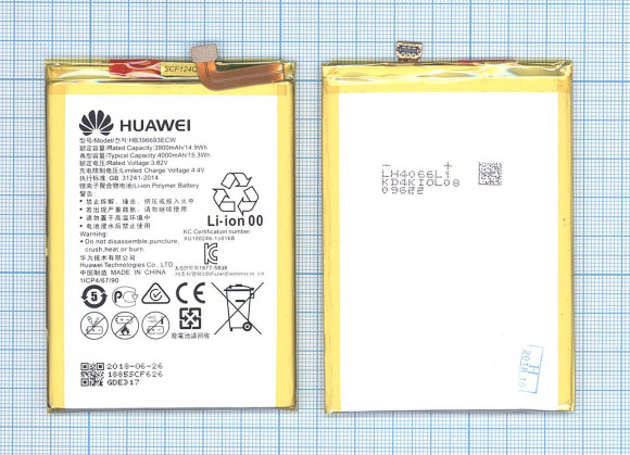 Аккумулятор (батарея) HB396693ECW для телефона Huawei Ascend Mate 8, 3900мАч, 15.20Wh, 3.82В