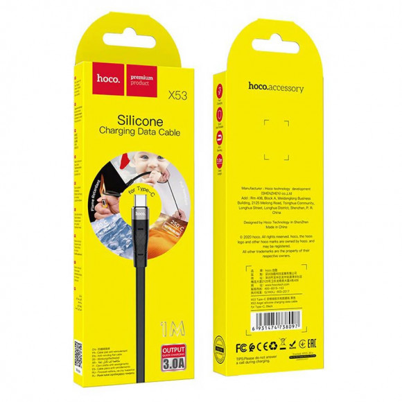 Кабель USB HOCO X53 Angel для Type-C, 3А, 1м, черный Кабель USB HOCO X53 Angel для Type-C, 3А, 1м, черный