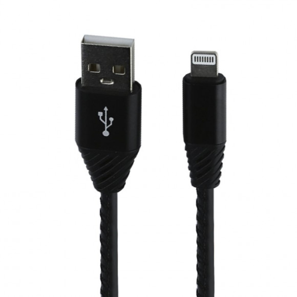 USB кабель "LP" для Apple Lightning 8-pin Кожаная оплетка, 1 метр (черный, европакет)
