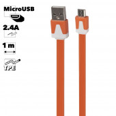 USB кабель "LP" MicroUSB плоский узкий (оранжевый, коробка)