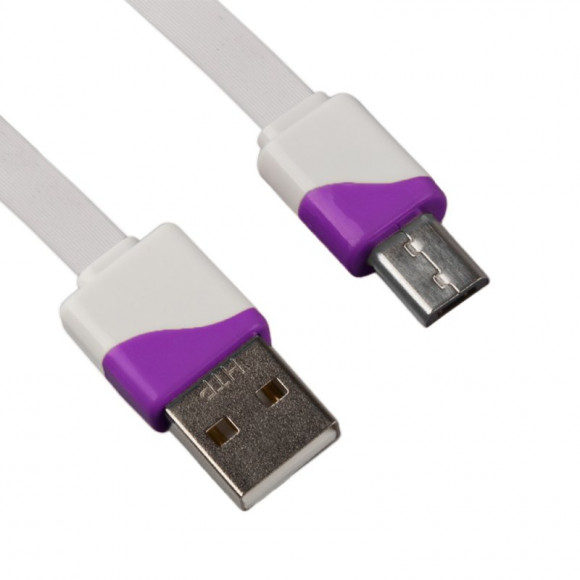 USB Дата-кабель MicroUSB плоский в катушке, 1 метр, фиолетовый